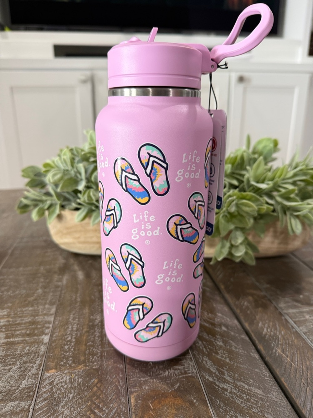 NWT Life Is Good Allure 32oz Insulated Water Bottle - Flip Flops Pink